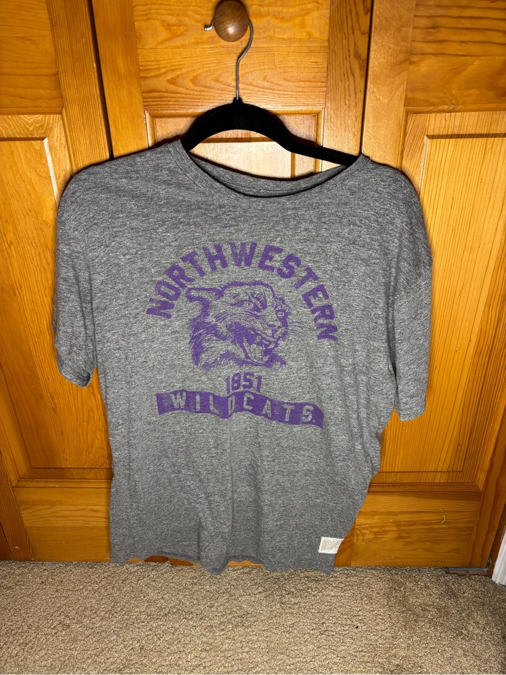 Original Retro Brand Gray T-Shirt with Purple Northwestern Wildcats Graphic